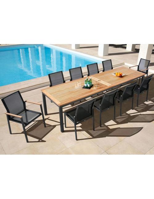 Barlow Tyrie Aura 300cm Rectangular Table – Graphite Frame with Teak Top