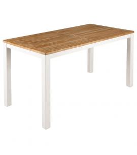 Barlow Tyrie Aura 140cm Rectangular Narrow Table – Arctic White Frame with Teak Top