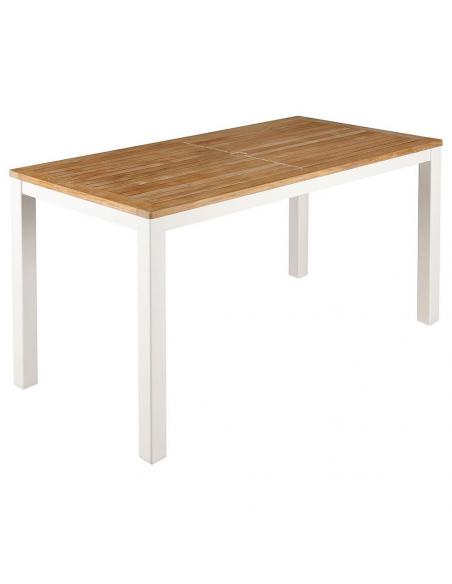 Barlow Tyrie Aura 140cm Rectangular Narrow Table – Arctic White Frame with Teak Top