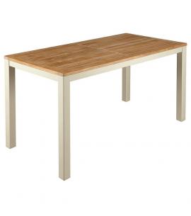 Barlow Tyrie Aura 140cm Rectangular Narrow Table – Champagne Frame with Teak Top
