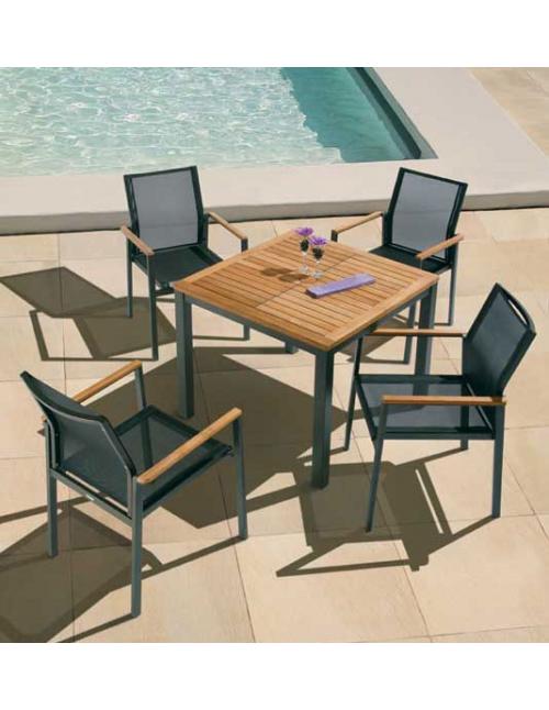Barlow Tyrie Aura Stacking Armchair - Graphite Frame with Charcoal Sling