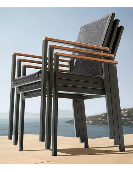 Barlow Tyrie Aura Stacking Armchair - Champagne Frame with Titanium Sling