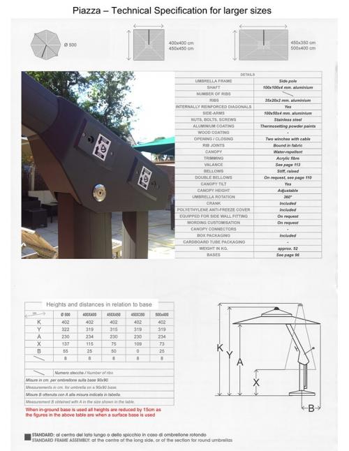Poggesi Piazza Square Variable Height Side Post Parasol