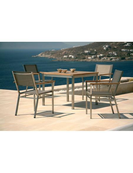 Barlow Tyrie Equinox Stacking Armchair - Teak Armrests with Pearl Sling