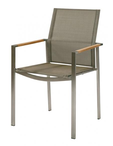 Barlow Tyrie Mercury Stacking Armchair - Teak Armrests with Platinum Sling