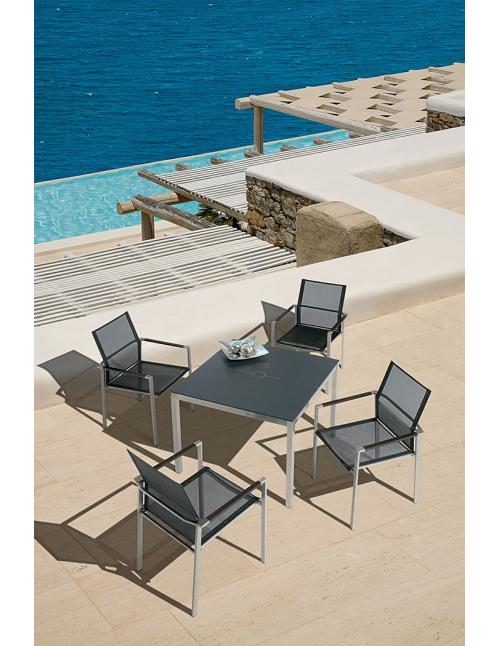 Barlow Tyrie Mercury Stacking Armchair - Graphite Armrests with Charcoal Sling