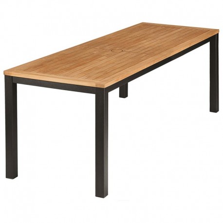 Barlow Tyrie Aura 200cm Rectangular Narrow Table – Graphite Frame with Teak Top