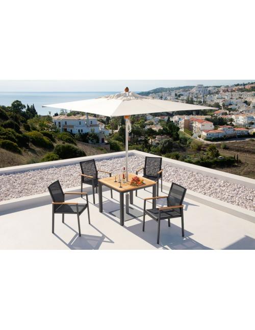 Barlow Tyrie Aura 90cm Square Table - Graphite Frame with Teak Top