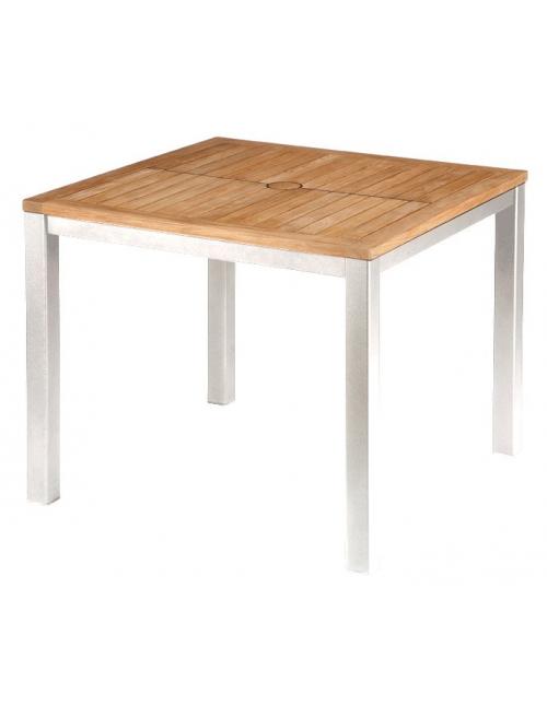 Barlow Tyrie Aura 90cm Square Table - Arctic White Frame with Teak Top