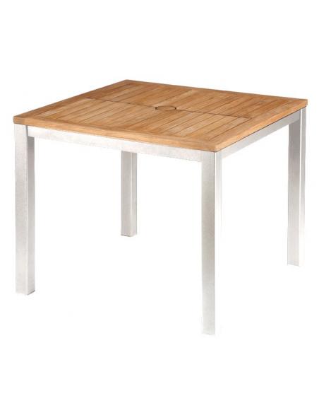 Barlow Tyrie Aura 90cm Square Table - Arctic White Frame with Teak Top
