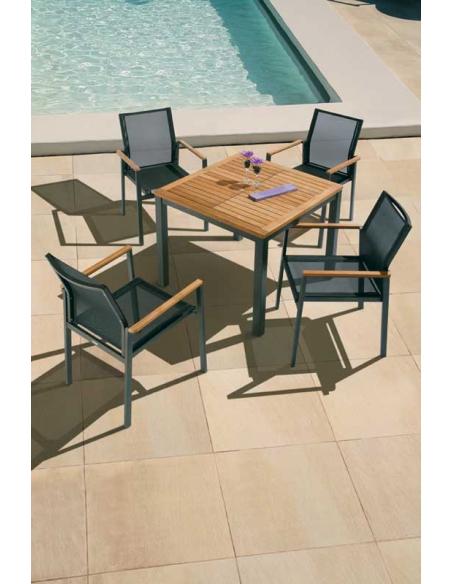 Barlow Tyrie Aura 90cm Square Table - Arctic White Frame with Teak Top