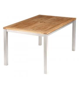 Barlow Tyrie Aura 150cm Rectangular Table - Arctic White Frame with Teak Top