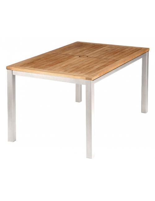 Barlow Tyrie Aura 150cm Rectangular Table - Arctic White Frame with Teak Top