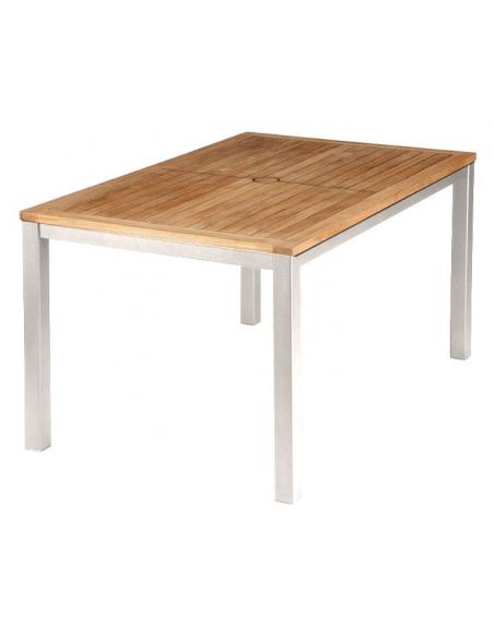 Barlow Tyrie Aura 150cm Rectangular Table - Arctic White Frame with Teak Top