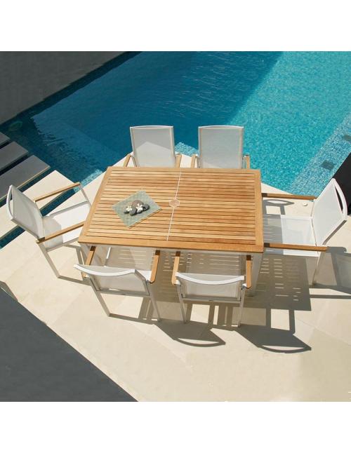 Barlow Tyrie Aura 150cm Rectangular Table - Arctic White Frame with Teak Top