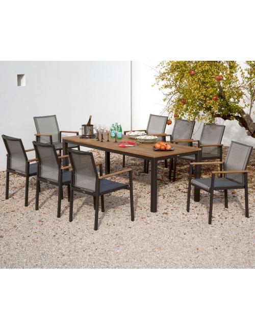 Barlow Tyrie Aura 200cm Rectangular Table - Graphite Frame with Teak Top
