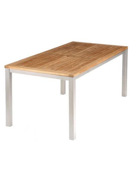 Barlow Tyrie Aura 200cm Rectangular Table - Arctic White Frame with Teak Top