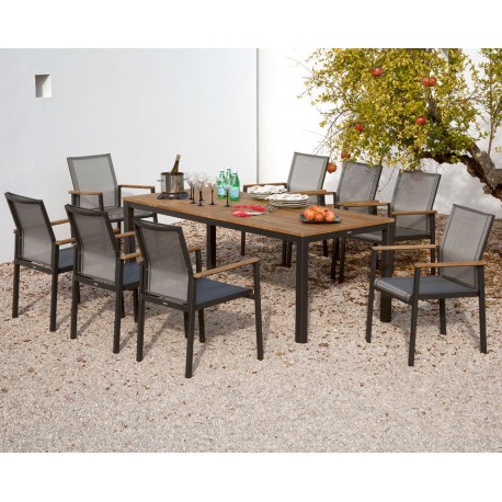 Barlow Tyrie Aura 200cm Rectangular Table - Champagne Frame with Teak Top