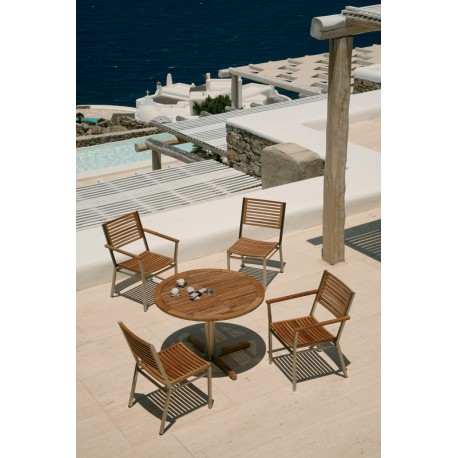 Barlow Tyrie Equinox 100cm Round Pedestal Dining Table with Teak Top