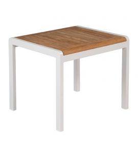Barlow Tyrie Aura 52cm Rectangular Side Table - Arctic White Frame with Teak Top