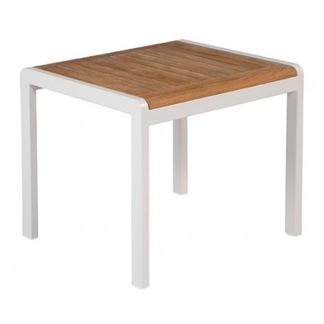 Barlow Tyrie Aura 52cm Rectangular Side Table - Arctic White Frame with Teak Top