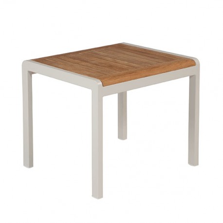 Barlow Tyrie Aura 52cm Rectangular Side Table - Champagne Frame with Teak Top