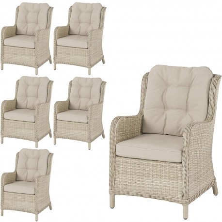 Set of 6 Chedworth Sandstone Hi-Back Armchair with Herringbone Barley Season-Proof Cushions