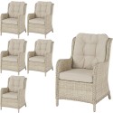 Set of 6 Chedworth Sandstone Hi-Back Armchair with Herringbone Barley Season-Proof Cushions