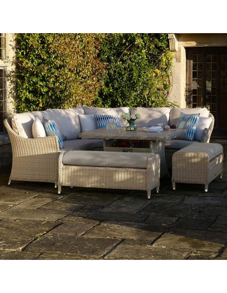 Bramblecrest Monterey Sandstone Casual Dining Set with Square Fire Pit Table