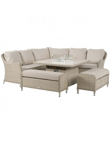 Bramblecrest Monterey Sandstone Casual Dining Set with Square Fire Pit Table