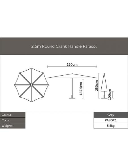 Bramblecrest 2.5m Brushed Aluminium Crank Handle Parasol - Grey