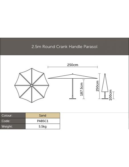 Bramblecrest 2.5m Brushed Aluminium Crank Handle Parasol - Sand