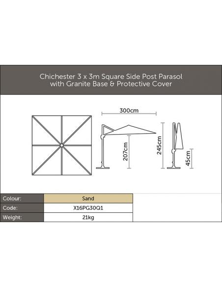 Bramblecrest Chichester 3 x 3m Square Side Post Parasol