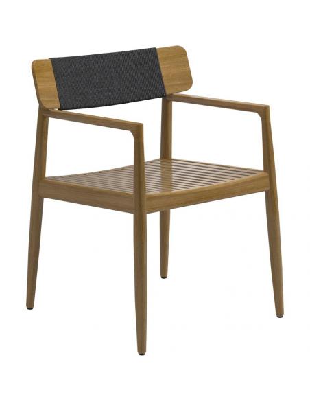 Gloster Archi Dining Chair with Arms – Buffed Teak with Raven Rope