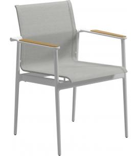 Gloster 180 Dining Chair with Teak Arms - White/Seagull