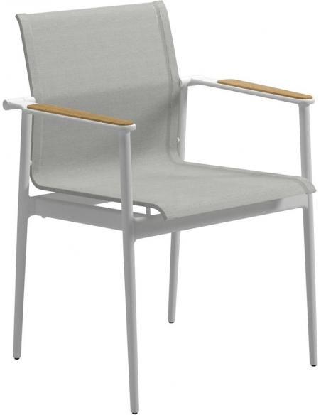 Gloster 180 Dining Chair with Teak Arms - White/Seagull