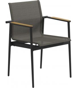 Gloster 180 Dining Chair with Teak Arms - Meteor/Granite