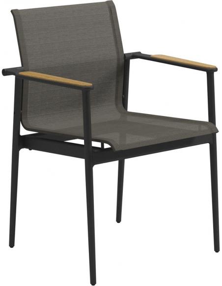 Gloster 180 Dining Chair with Teak Arms - Meteor/Granite