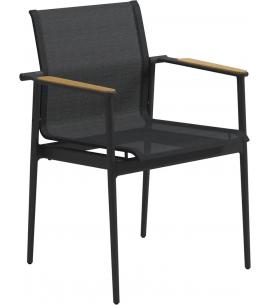 Gloster 180 Dining Chair with Teak Arms - Meteor/Anthracite