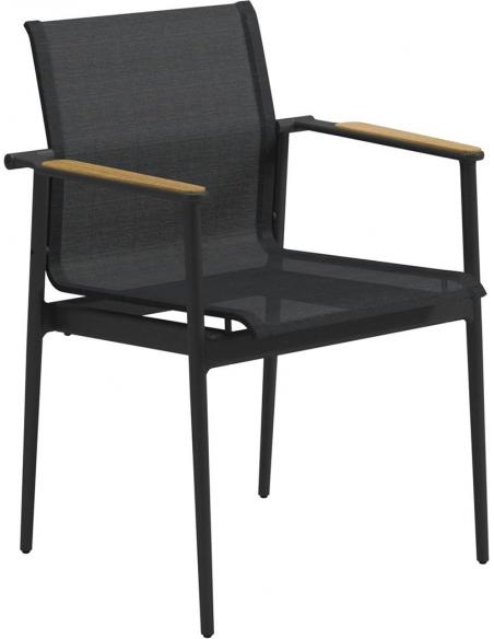 Gloster 180 Dining Chair with Teak Arms - Meteor/Anthracite