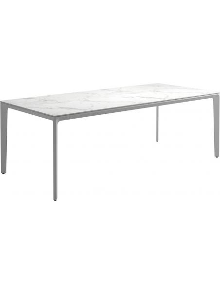 Gloster Carver 220x100cm Rectangular Dining Table – White Frame with Bianco Ceramic Top