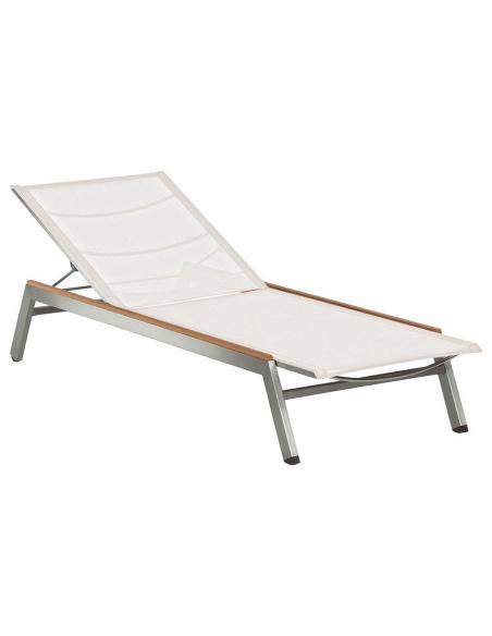 Barlow Tyrie Equinox Sun Lounger - Teak Side Rails with Pearl Sling