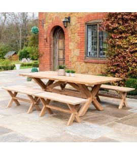 Alexander Rose Teak Plank Bench Seating Dining Set