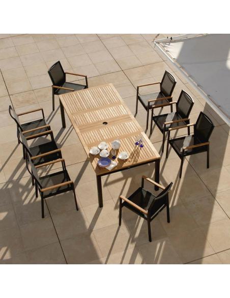 Barlow Tyrie Aura 230cm Extending Rectangular Table - Graphite Frame with Teak Top