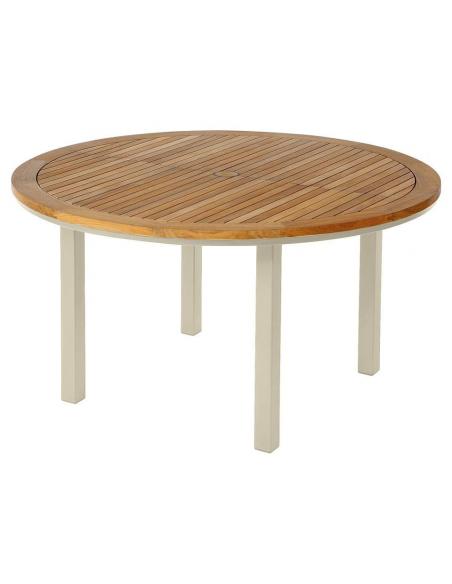 Barlow Tyrie Aura 140cm Round Table - Champagne Frame with Teak Top