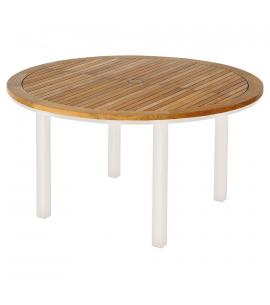 Barlow Tyrie Aura 140cm Round Table - Arctic White Frame with Teak Top