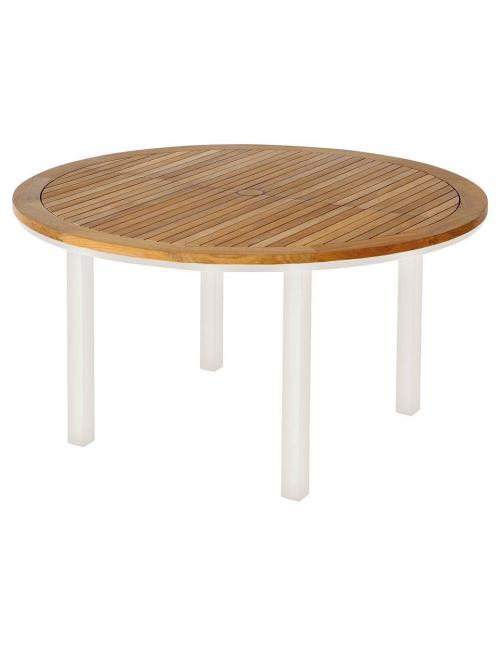 Barlow Tyrie Aura 140cm Round Table - Arctic White Frame with Teak Top