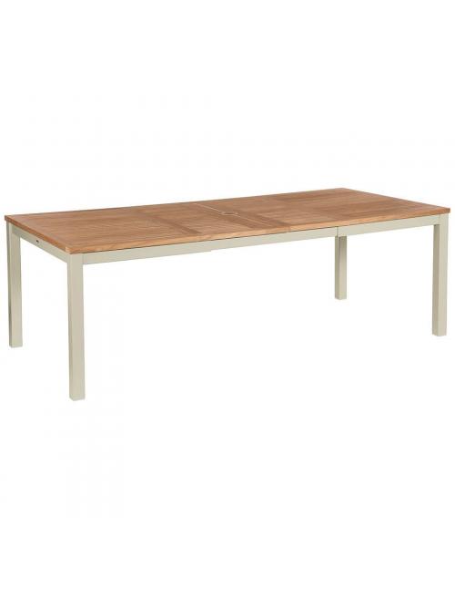 Barlow Tyrie Aura 230cm Extending Rectangular Table - Champagne Frame with Teak Top