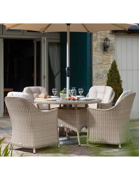Bramblecrest Monterey Sandstone 4 Seater Dining Set with Parasol