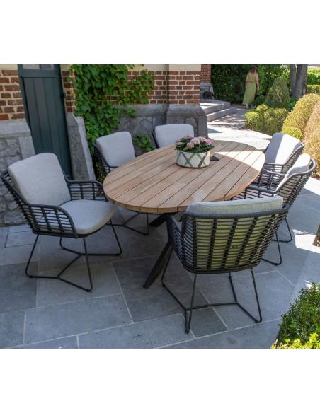 4 Seasons Outdoor Fabrice 6 Seat Dining Set with Prado Ellipse 240cm Teak Table